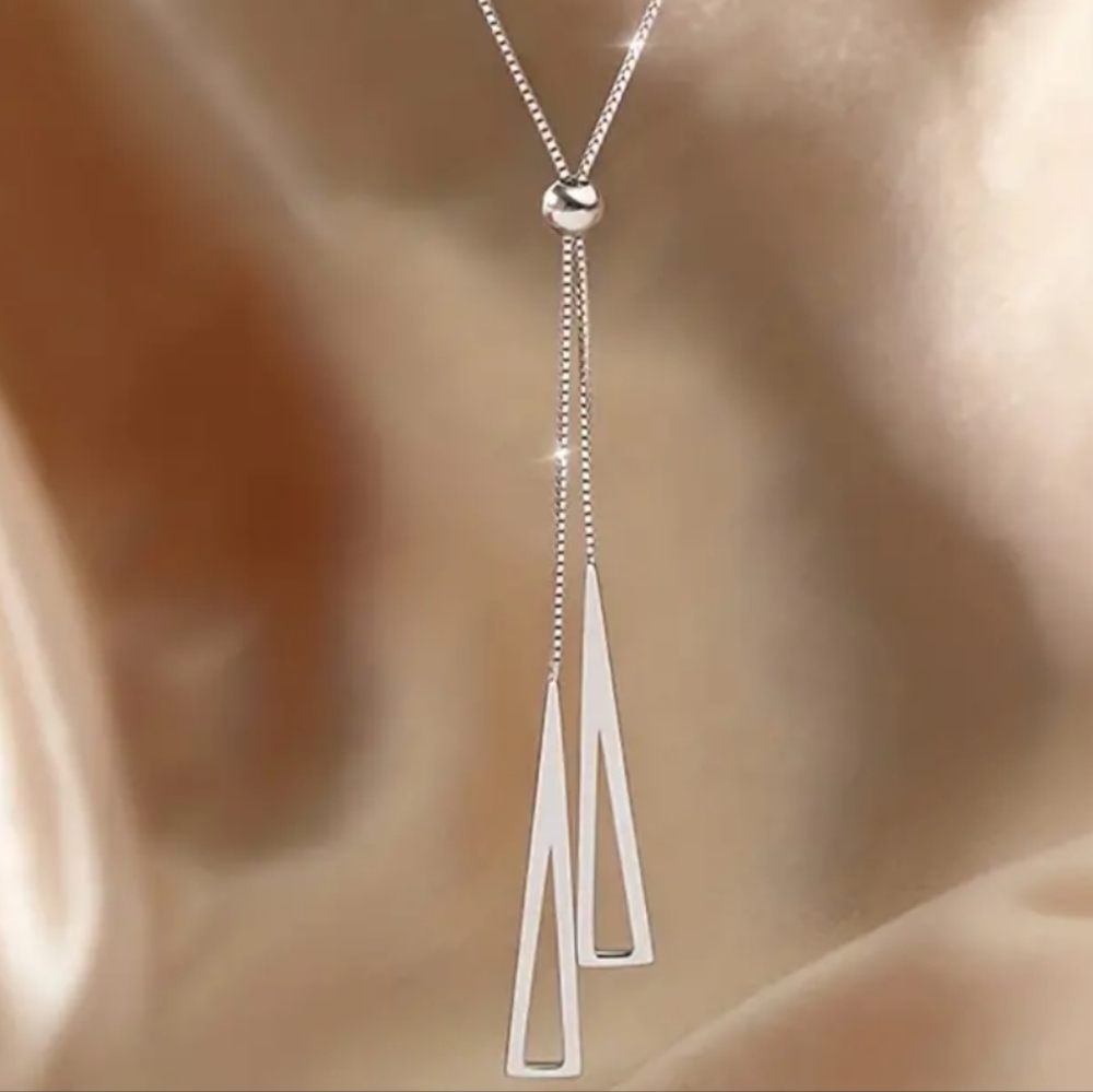925 Sterling Silver Minimal Triangle Necklace Adjustable Necklace Minimalist - Picture 8 of 12